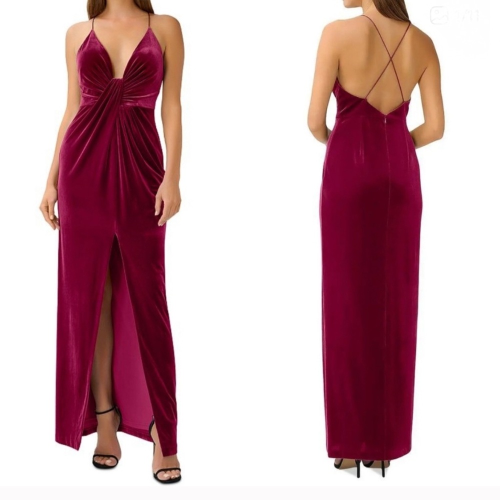 Aidan Mattox Deep Magenta Backless Dress